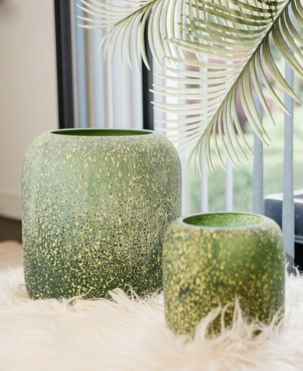 Mondgeblazen vaas - matt green yellow spotted