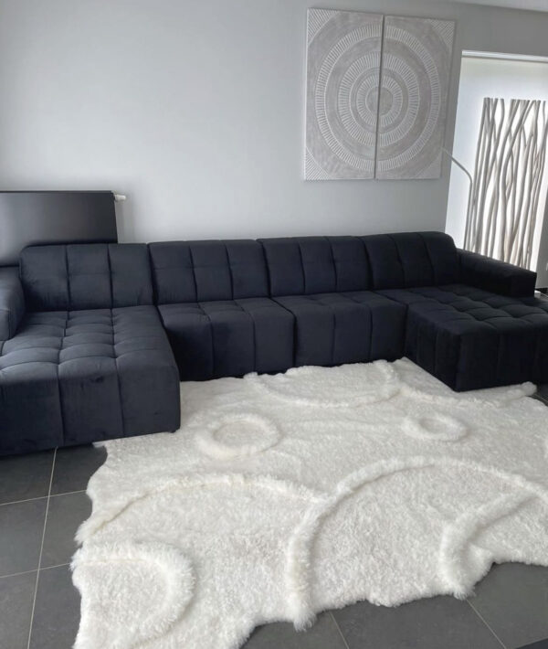 UNIEK organisch tapijt - eigen design: CIRCLES - IJslands wit