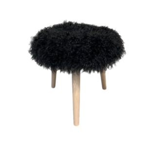 Krukje rond met Tibetaanse schapenvacht - zwart