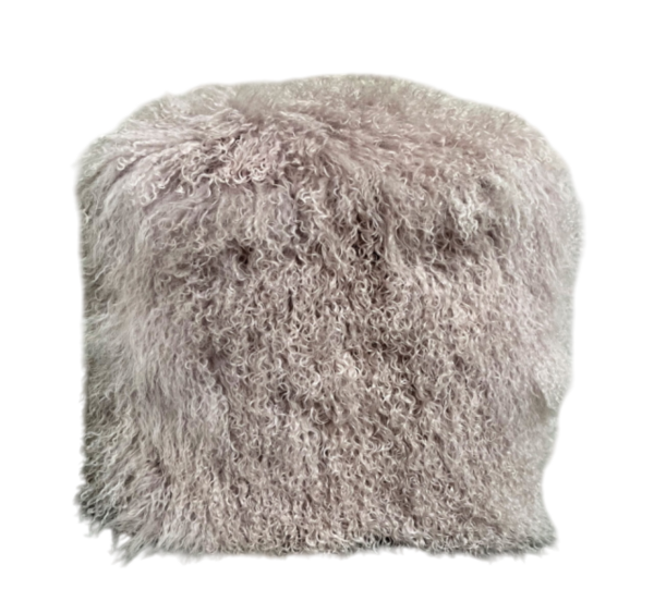 Cube 40x40x40- tibetaanse schapenvacht- grijsroze