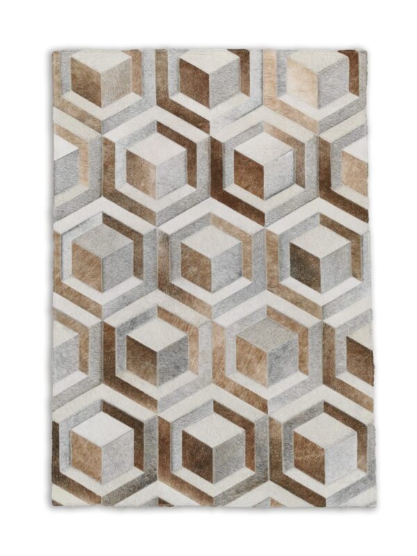 Patchwork koehuid- CUBES beige