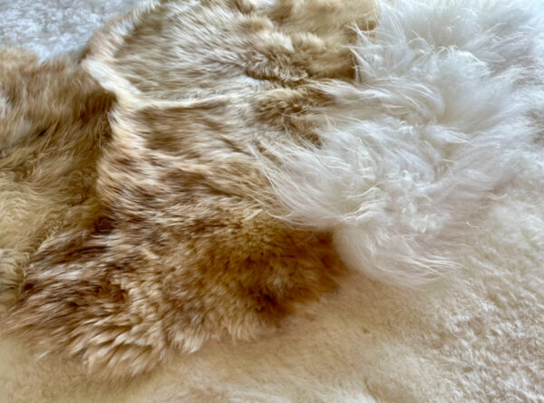 Handgenaaid patchwork tapijt - Wit/caramel - 3 lengtes