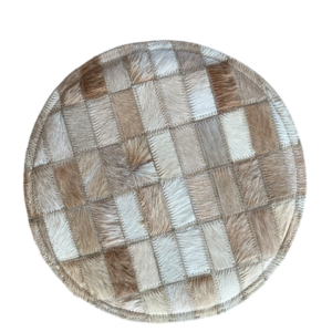 Stoelpad -  koehuid patchwork - beige- diameter 35cm