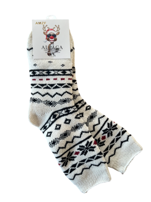 Alpaca kousen - wit met motief