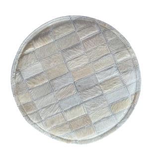 Stoelpad -  koehuid patchwork - white ivory- diameter 35cm