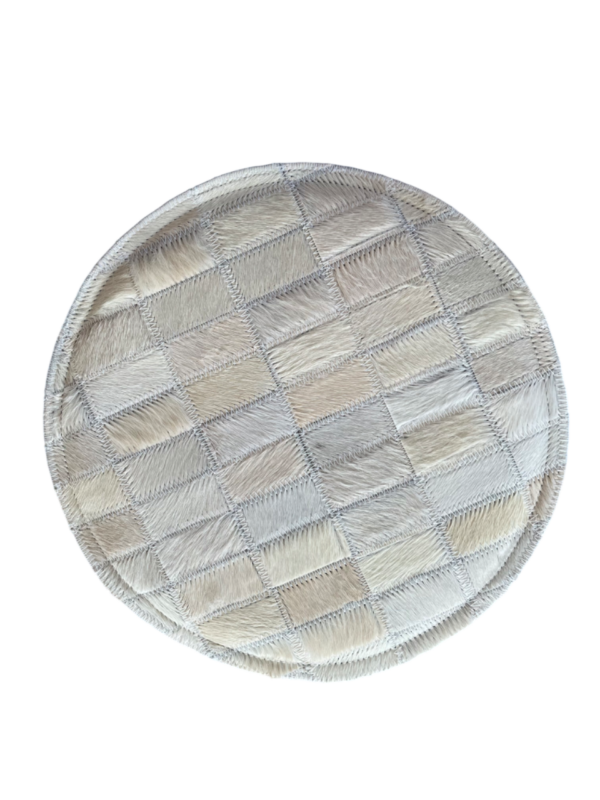 Stoelpad - koehuid patchwork - white ivory- diameter 35cm
