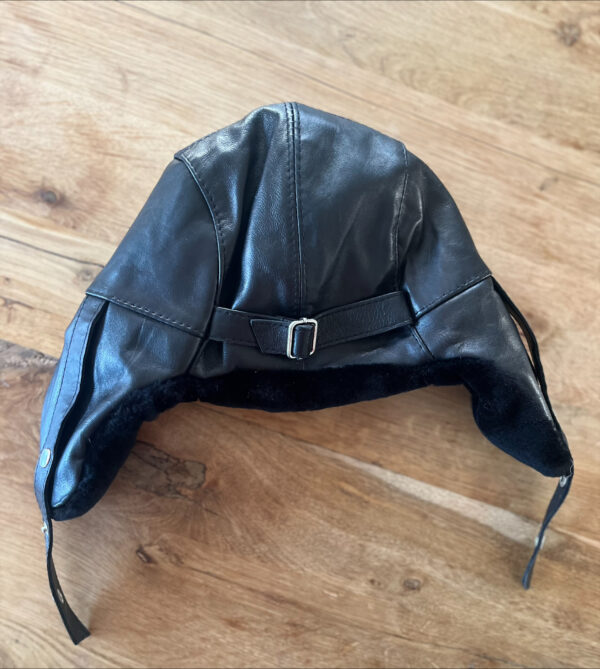 Pilotenmuts - zwart gekleurd konijnenvel /leder - man