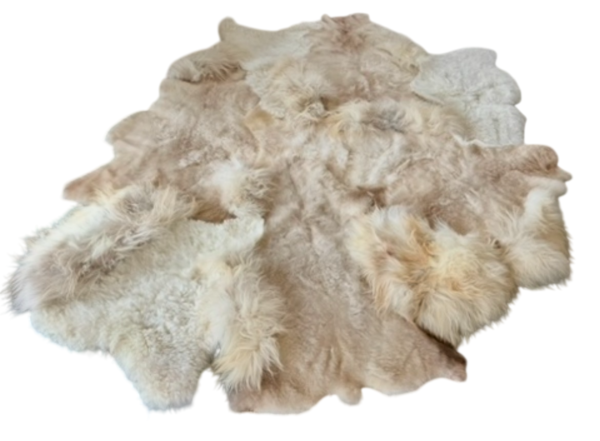 Handgenaaid patchwork tapijt - Soft beige/white - 3 lengtes- 230x180cm