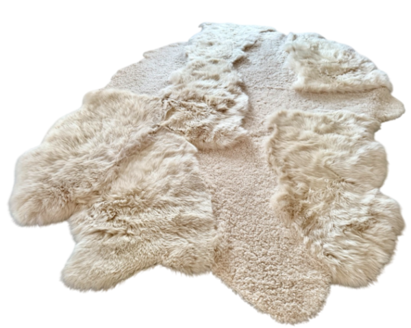 UNIEK STUK- Handgenaaid patchwork tapijt - australian merino x spanish curly - Ivoor/beige -2 lengtes- 230x170cm